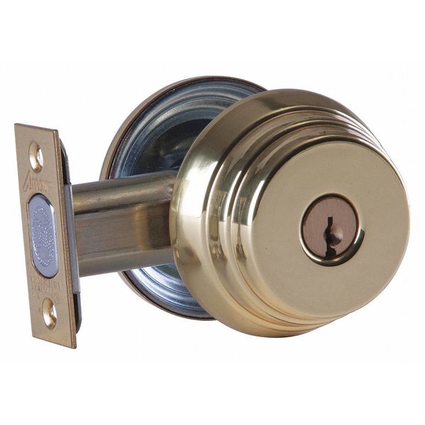 Deadbolt, Cylindrical, Bright Brass Finish