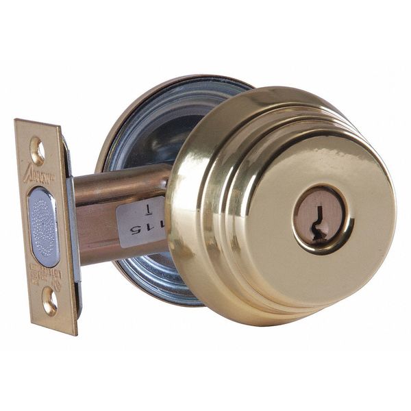 Deadbolt, Cylindrical, Bright Brass Finish