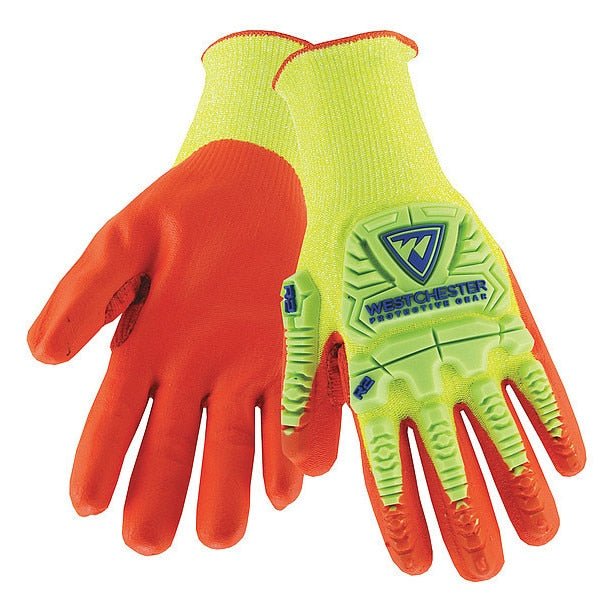 Foam Nitrile Hi-Vis Coated Gloves, Palm Coverage, Orange/Yellow, S, PR