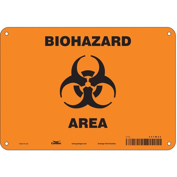 Biohazard Sign, 7 in H, 10 in W, Vertical Rectangle, English, 447W42