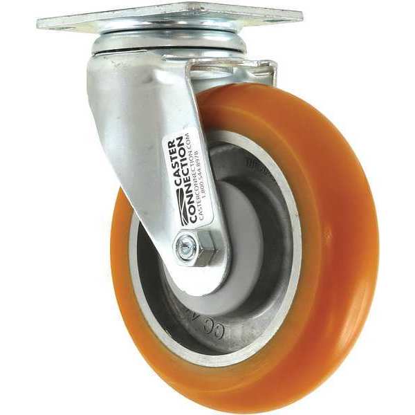 Swivel Plate Caster, Polyurethane, 450 lb.