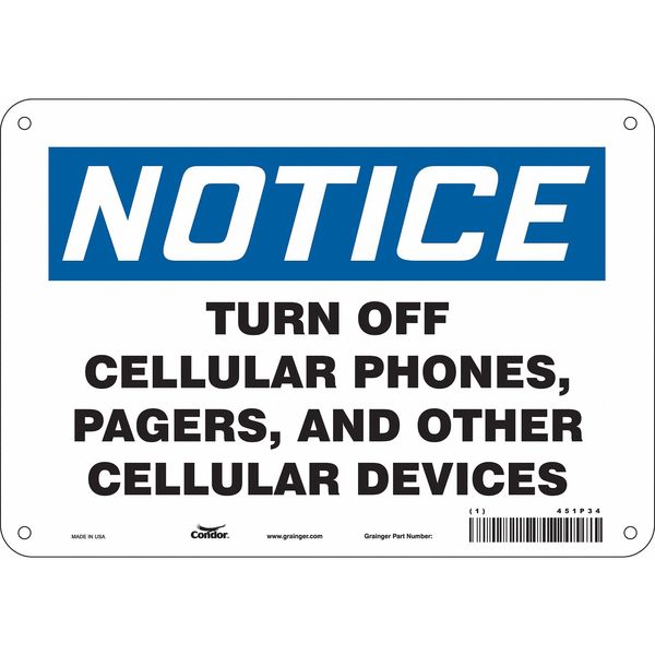 Safety Sign Cell Phone, 7 in H, 10 in W, Aluminum, Vertical Rectangle, English, 451P34