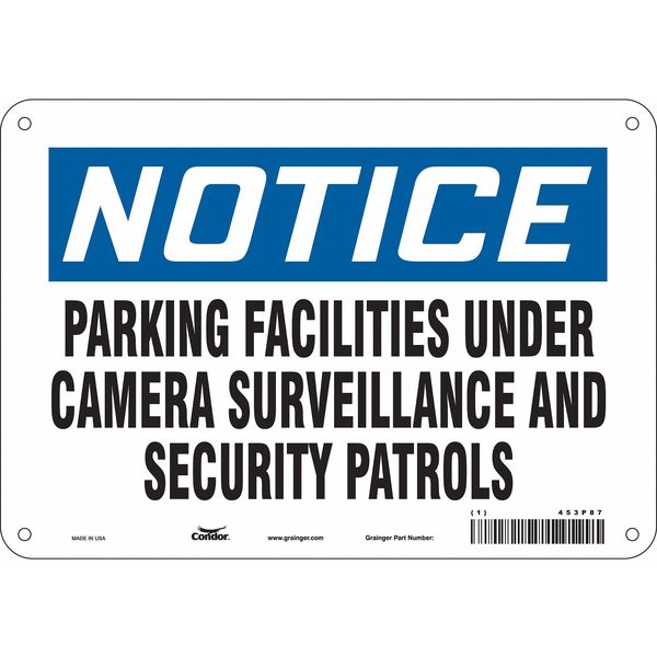 Security Sign, 7 in H, 10 in W, Aluminum, Vertical Rectangle, English, 453P87