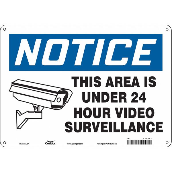 Security Sign, 10 in H, 14 in W, Aluminum, Horizontal Rectangle, English, 453R42