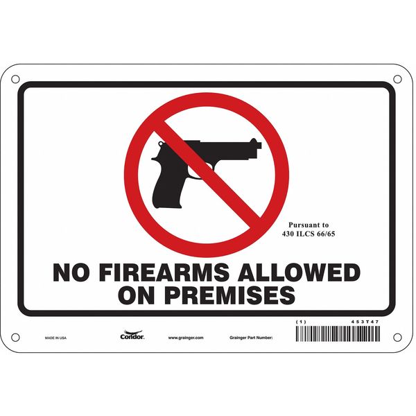 No Concealed Weapons Sign, 7 in H, 10 in W, Aluminum, Vertical Rectangle, English, 453T47