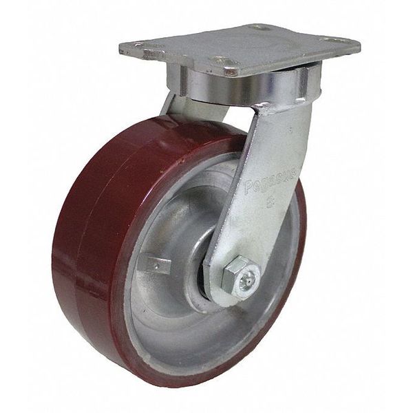 Plate Caster, 2550 lb. Load, Red Wheel
