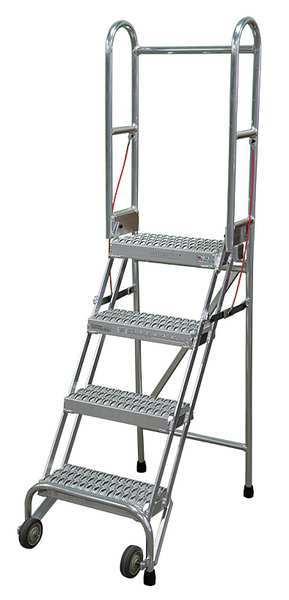70 in H Aluminum Folding Rolling Ladder, 4 Steps