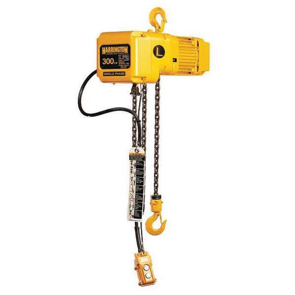 Electric Chain Hoist, 300 lb, 20 ft, Hook Mounted - No Trolley, Yellow