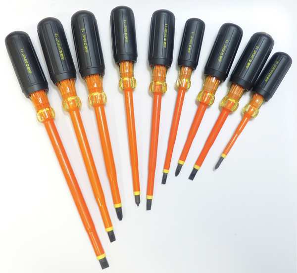 Insulated Screwdriver Set, Slotted/Phillips, Square, 9 pcs