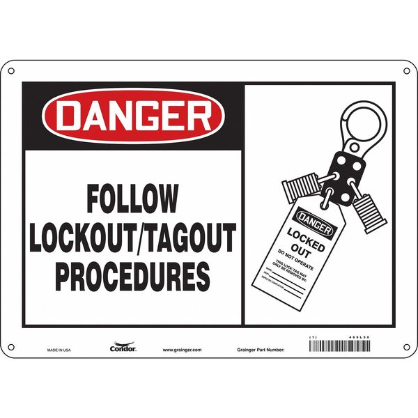 Safety Sign, 10 in Height, 14 in Width, Aluminum, Horizontal Rectangle, English, 469L50