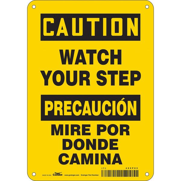 Safety Sign, 10 in Height, 7 in Width, Aluminum, Horizontal Rectangle, English, Spanish, 469P85