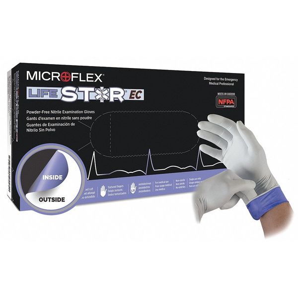 High Risk Exam Nitrile Gloves, Nitrile, Powder Free, Exterior: White, Interior: Blue, L, 100 PK