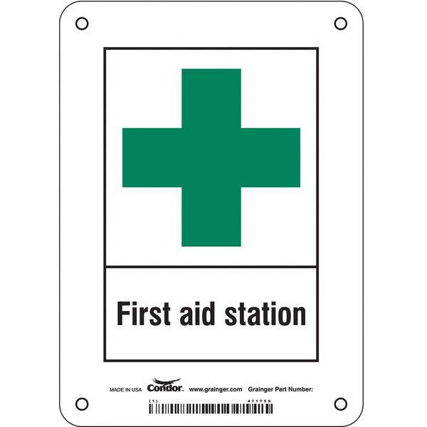 First Aid Sign, 7 in Height, 5 in Width, Aluminum, Vertical Rectangle, English