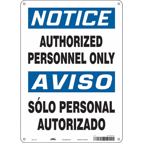 Safety Sign, 14 in Height, 10 in Width, Aluminum, Vertical Rectangle, English, Spanish, 472U44