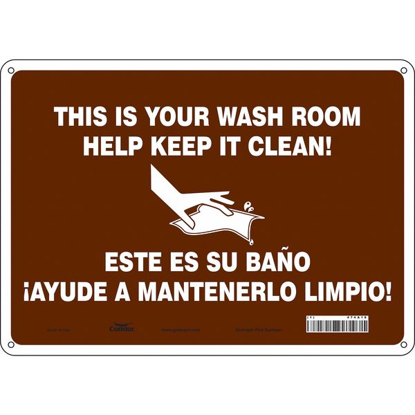Restroom Sign, 10 in Height, 14 in Width, Aluminum, Horizontal Rectangle, English, Spanish