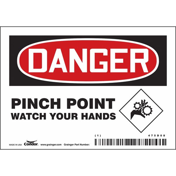 Safety Sign, 3 1/2 in Height, 5 in Width, Vinyl, Horizontal Rectangle, English, 475D08