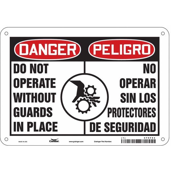 Safety Sign, 7 in Height, 10 in Width, Aluminum, Vertical Rectangle, English, Spanish, 475F94