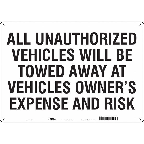 Illegal & Unauthorized Vehicles Will Be Towed Parking Sign, 14 in Height, 20 in Width, Aluminum