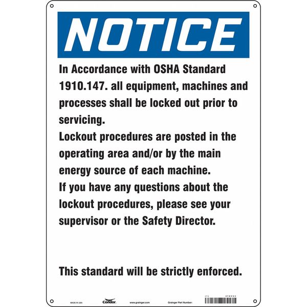 Safety Sign, 20 in Height, 14 in Width, Aluminum, Vertical Rectangle, English