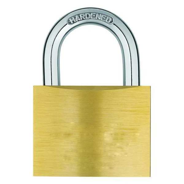 Padlock, Keyed Alike, Standard Shackle, Rectangular Brass Body, Hardened Steel Shackle, 1 in W