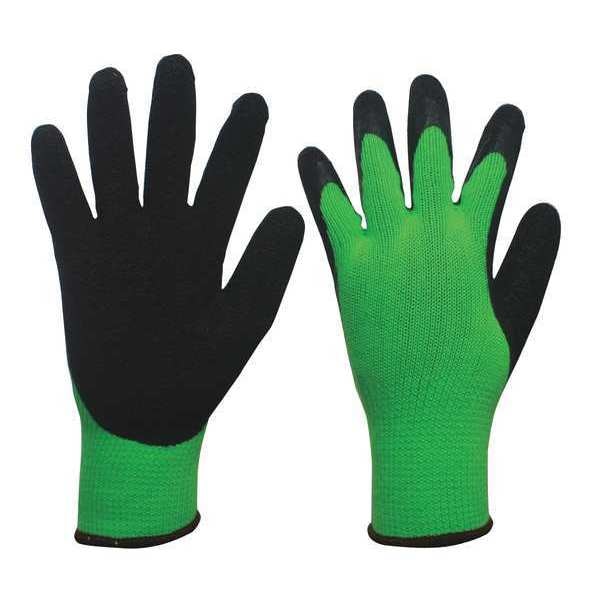 Natural Rubber Latex Coated Gloves, Palm Coverage, Black/Green, L, PR