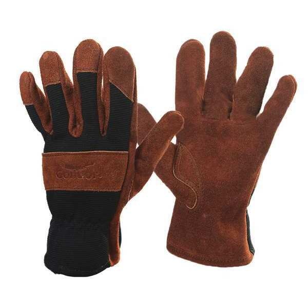 Leather Gloves, Suede Cowhide, Yellow, L, PR