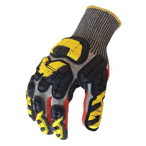 Impact Gloves, M, Gray/Red/Hi-Vis Yllw, PR