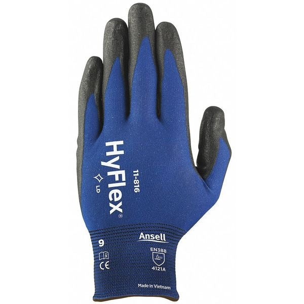 Foam Nitrile Coated Gloves, Palm Coverage, Black/Blue, 7, PR