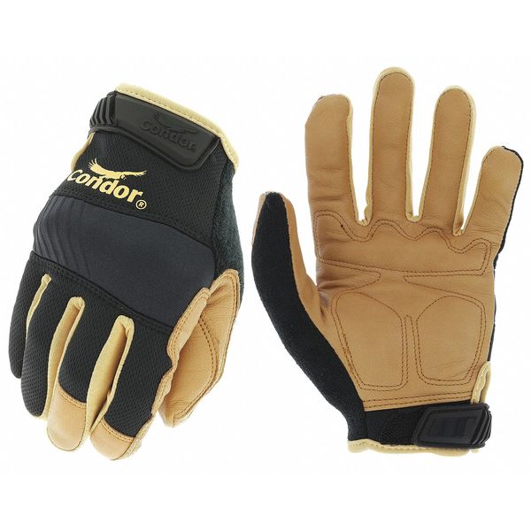 Leather Palm Gloves, Sz S, Black/Brown, PR