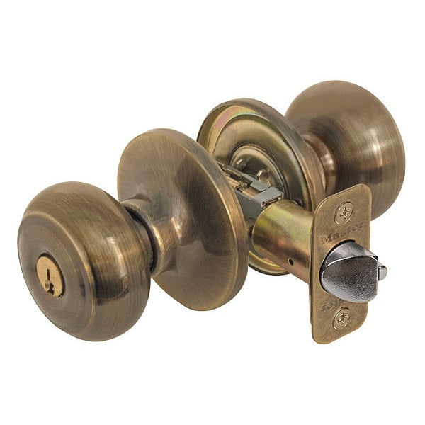 Knob Lockset, Rusk Style, Antique Brass