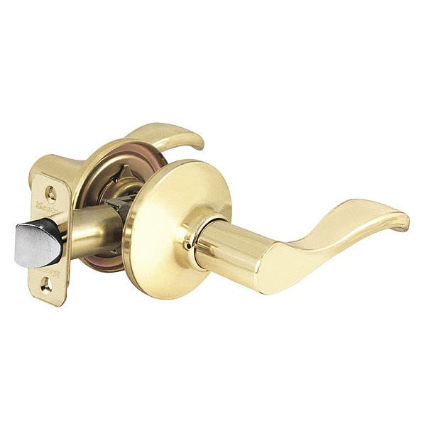 Lever Lockset, Polished Brass, Wave Style