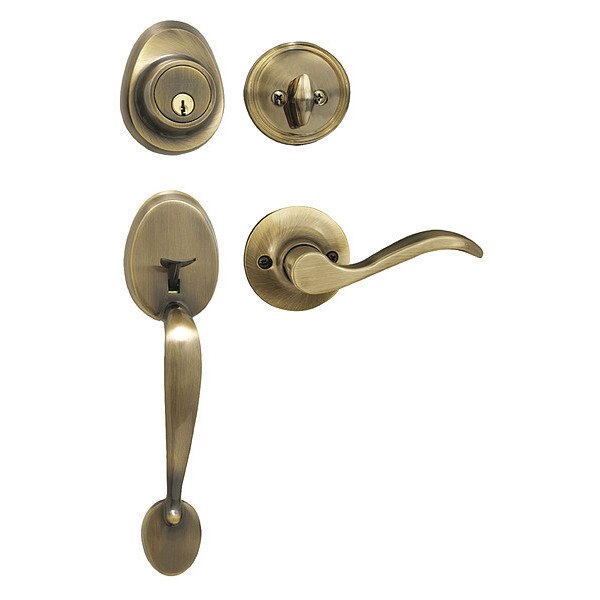 Lever Lockset, Antique Brass, Wave Style