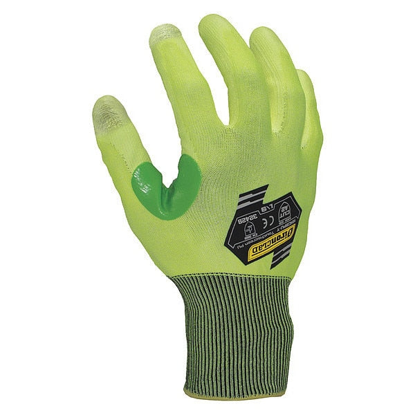 Hi-Vis Cut Resistant Coated Gloves, A2 Cut Level, Polyurethane, XS, 1 PR