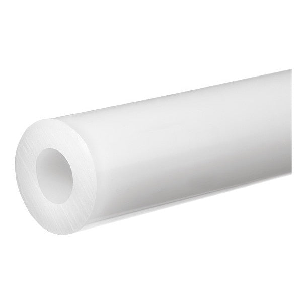 White PTFE Plastic Tube Stock 2 ft L, 3/4 in Inside Dia, 1 in Outside Dia