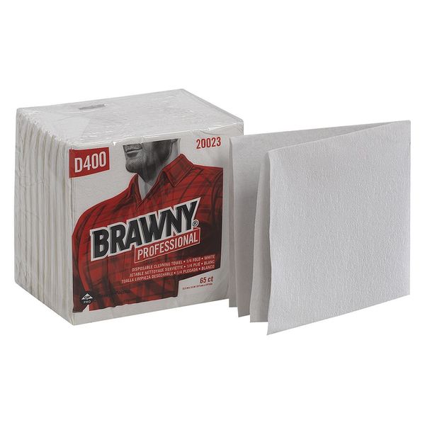 Dry Wipe, White, 1/4 Fold Poly Wrapped, Double Recreped (DRC), 65 Wipes, 12 1/2 in x 13 in