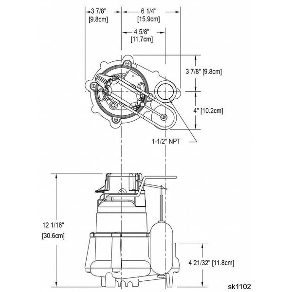 Submersible Sump Pump, 1/2 HP, 1 1/2 in F, Vert Float, 61 gpm Flow Rate at 10 Ft of Head, 9 ft Cord