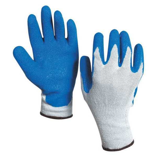 Rubber Coated Palm Gloves, Large, White/Blue, 12 Pairs/Case