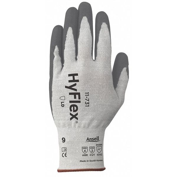 Cut Resistant Coated Gloves, 2 Cut Level, Polyurethane, 7, 1 PR