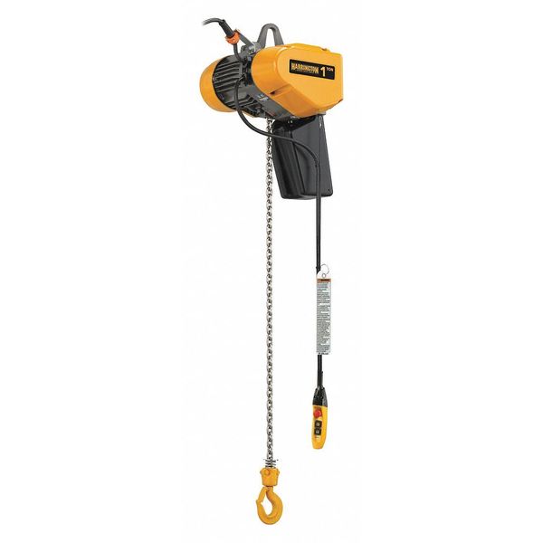 Electric Chain Hoist, 2,000 lb, 15 ft, Hook Mounted - No Trolley, Yellow