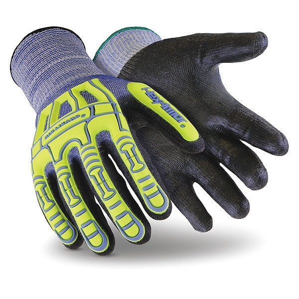 Hi-Vis Cut Resistant Impact Coated Gloves, A6 Cut Level, Polyurethane, 3XL, 1 PR