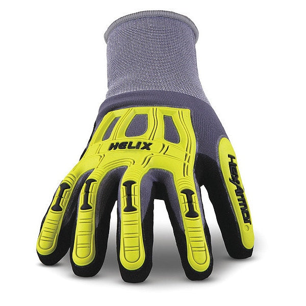 Hi-Vis Cut Resistant Coated Gloves, A1 Cut Level, Nitrile, L, 1 PR