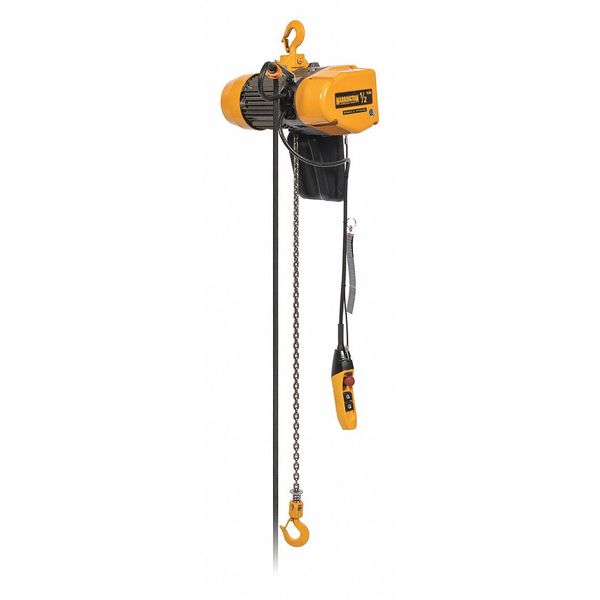 Electric Chain Hoist, 2,000 lb, 15 ft, Hook Mounted - No Trolley, Yellow