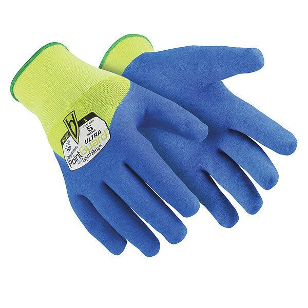 Hi-Vis Cut Resistant Coated Gloves, A9 Cut Level, Nitrile, M, 1 PR