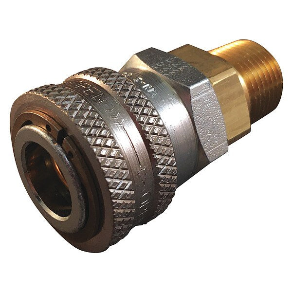 Hydraulic Quick Connect Hose Coupling, Brass Body, Push-to-Connect Lock, 1/4
