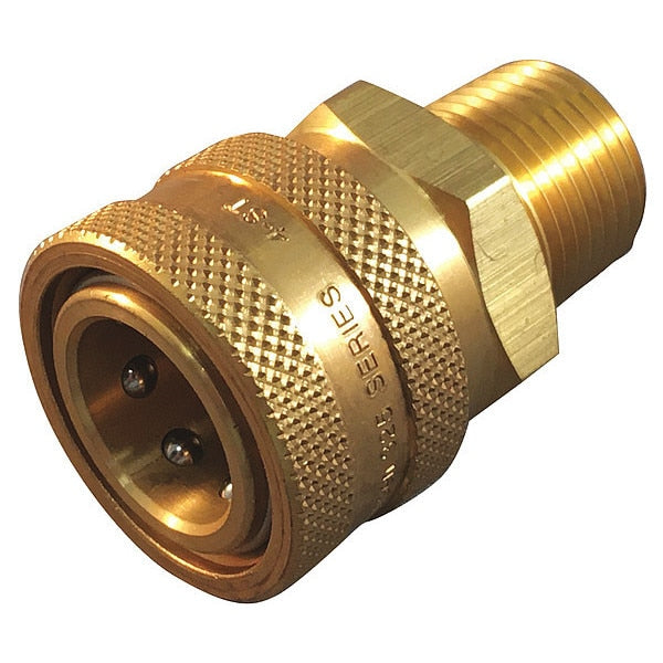 Hydraulic Quick Connect Hose Coupling, Brass Body, Push-to-Connect Lock, 1/4