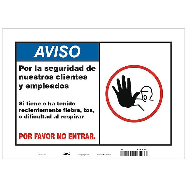 Covid 19 Sign 10X14, Spanish Symptoms Do, 10 in Height, 14 in Width, Polystyrene, Spanish