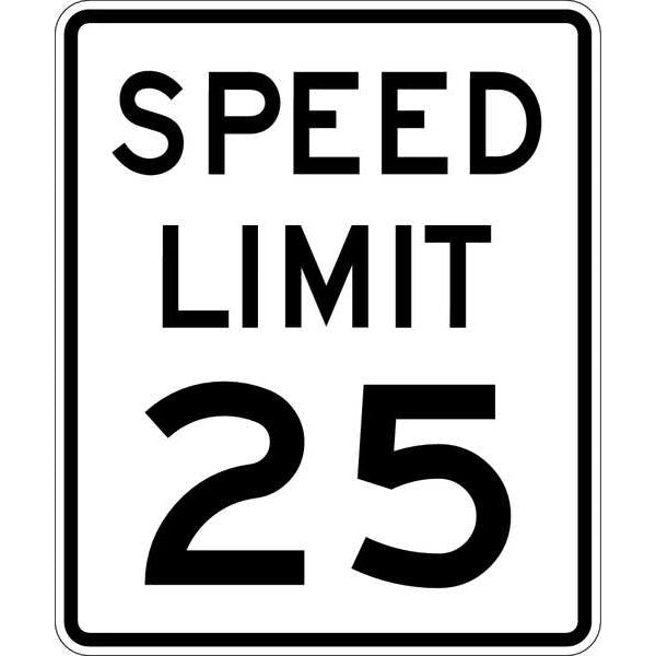 Speed Limit 25 Traffic Sign, 24 in H, 18 in W, Aluminum, Vertical Rectangle, English, R2-1-25-18DA