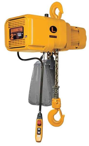 Electric Chain Hoist, 4,000 lb, 15 ft, Hook Mounted - No Trolley, Yellow