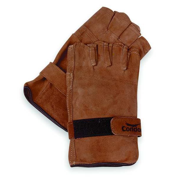 Leather Gloves, Fingerless, Brown, M, PR