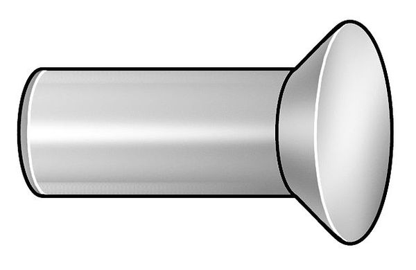 Solid Rivet, Countersunk Head, 0.25 in Dia., 2 in L, Brass Body, 30 PK